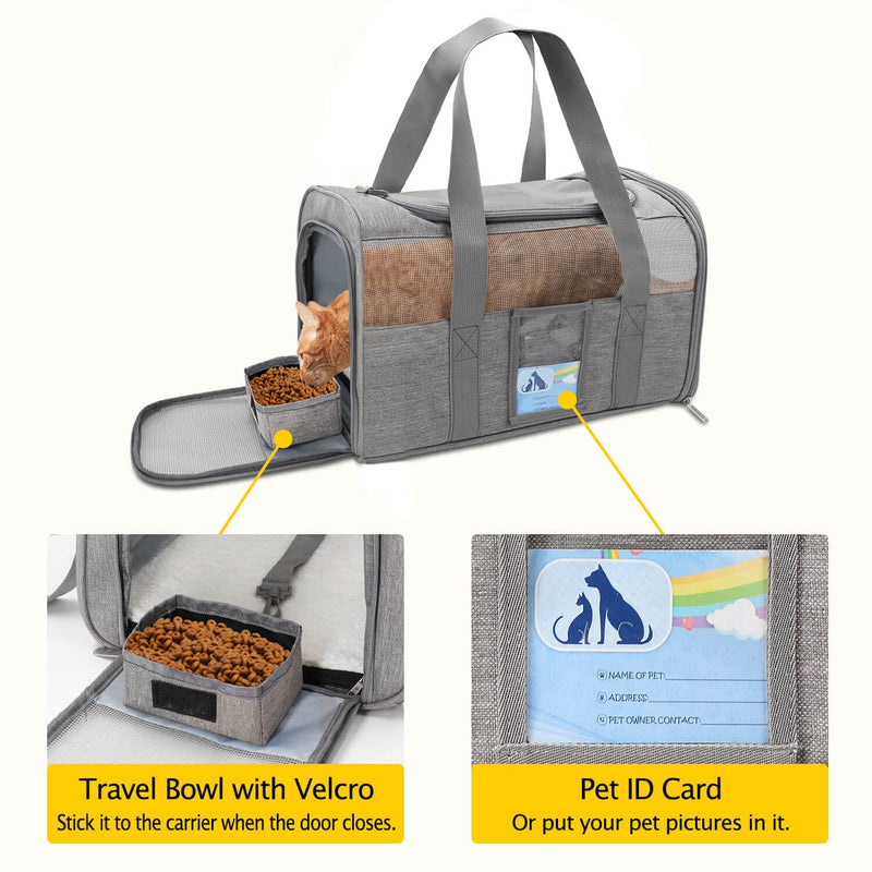Refrze Cat Carrier,Dog Carriers for Small Dogs Medium Cats Pet Carrier up to 15 Lbs, TSA Airline Approved Cat Carrier Soft, Cat Dog Crate Travel Bag,Grey 17.0"L x 12.0"W x 11.0"H Grey - PawsPlanet Australia
