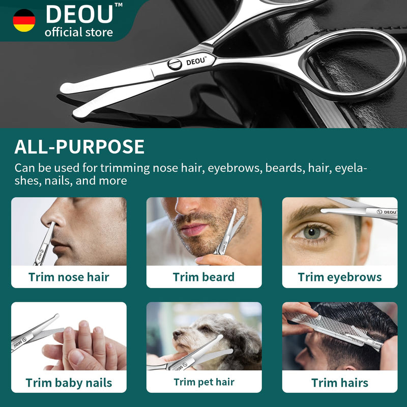 DEOU Silver Stainless Steel Round Nose Safety Scissors - Compact Facial Hair Trimming Tool for Men's Nose, Eyelashes, Eyebrows, Beard & Pet Grooming - PawsPlanet Australia