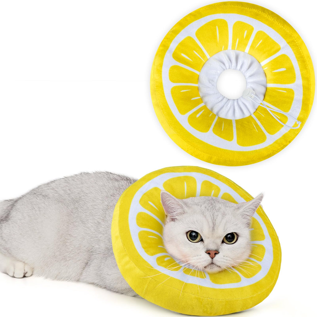 ANWA Adjustable Cat Cone Collar Soft, Cute Cat Recovery Collar, Cat Cones After Surgery for Kittens Medium (7-18 lbs) Lemon