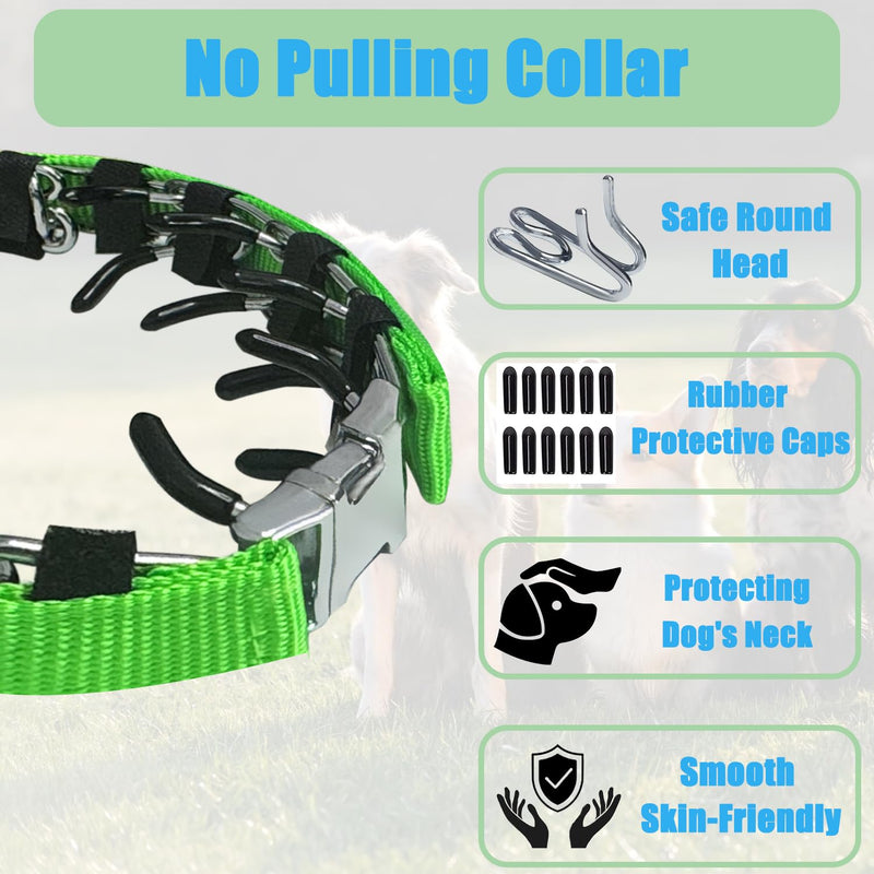 Prong Training Collar for Dogs, Rotating Ring Welding, Adjustable Dog Training Pinch Collar with Quick Release Buckle, for Small Medium Large Dogs Green M/L(17-23" Neck, 3.2mm)