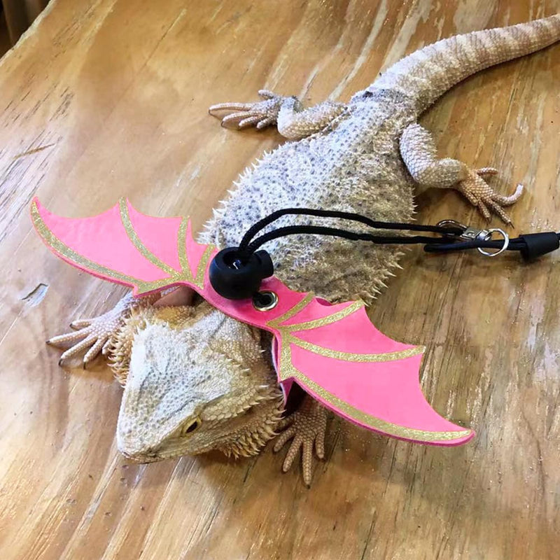 3 Size Pack Bearded Dragon Leashes and Harnesses, Bearded Dragon harness, Soft Leather Detachable Adjustable Reptile Lizard Wing Leash Pink - PawsPlanet Australia