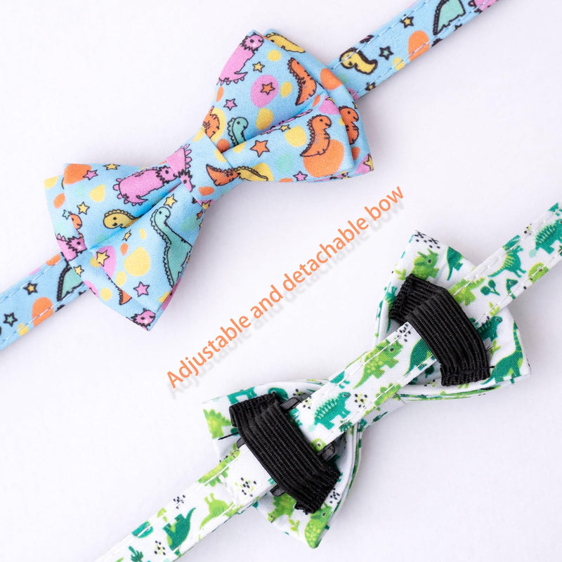 Faygarsle 2 Pack Cat collar with Bell Breakaway Bowtie for Male Female Cats Soft Fancy Blue Green Dinosaurs Pattern Spring Summer Cat Collar for Boy Girl Cats - PawsPlanet Australia