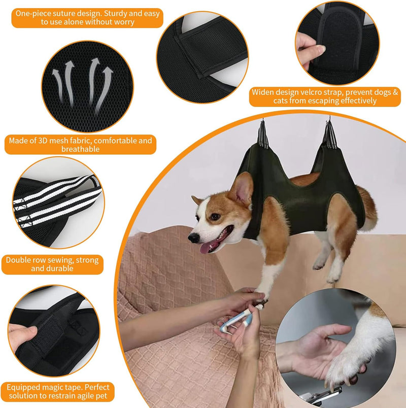 Pet Dog Grooming Hammock Harness, Dog Nail Trimming Sling Harness Hammock, Restraint Bag Claw Care Holder with Nail Clippers/Nail Trimmers/Scissors for Puppy & Cats, Large Gray - PawsPlanet Australia