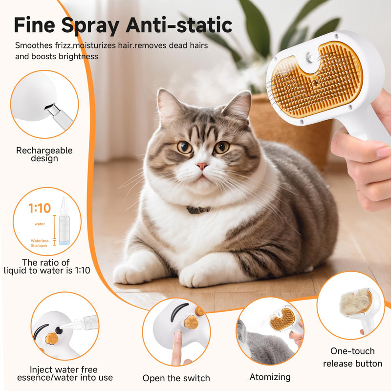 Pet Steam Brush for Dog & Cat – 3-in-1 Spray Hair Removal Comb – Steam for Shedding & Grooming – Water Brush for Long & Short Haired Pets – Spritz Defur Comb – Includes Waterless Shampoo 8in- 1 Shampoo - PawsPlanet Australia