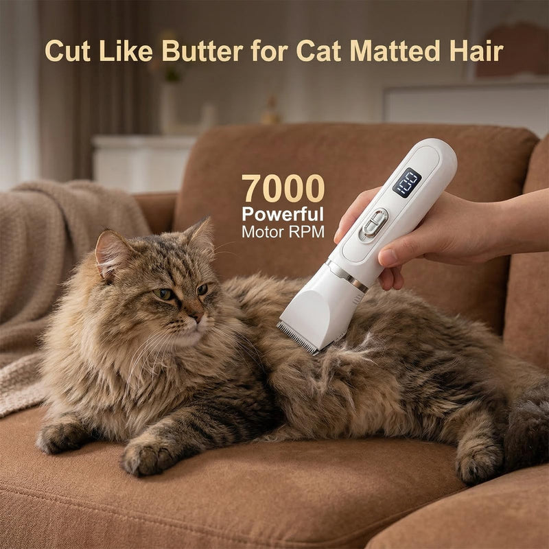 Cat Clippers, 4-in-1 Cat Grooming Kit with 3 Trimmer Heads & 3 Guide Combs, Quiet Cat Trimmer for Long Hair, Pet Clippers for Cats & Small Dogs, Ideal for Home Grooming of Matted Fur & Paw Hair