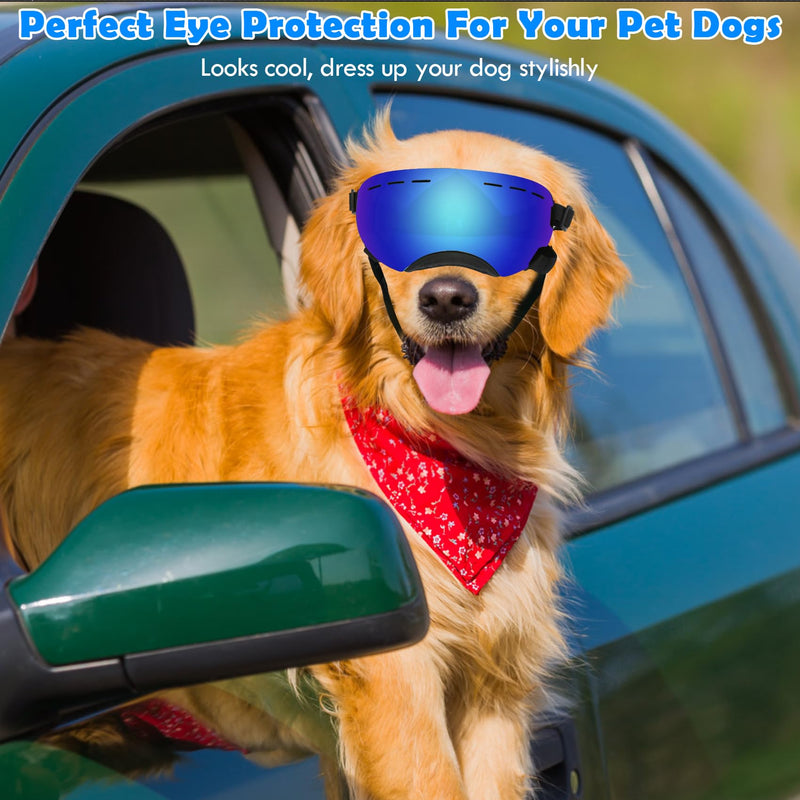 Large Dog Sunglasses Dog Goggles Pet Glasses Pet Eyewear with Adjustable Strap,Glasses for Medium Large Dog Swimming Skating Glasses UV Proof Windproof Dustproof (Black-Blue) Black-Blue - PawsPlanet Australia