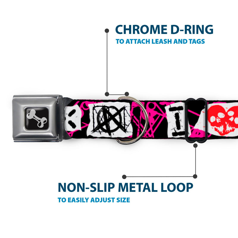 Buckle-Down Dog Collar Seatbelt Buckle I Heart Punk Rock Safety Pins Black Fuchsia White 11 to 17 Inches 1.0 Inch Wide, Multicolor (DC-W30917-M) 1" Wide - Fits 11-17" Neck - Medium - PawsPlanet Australia