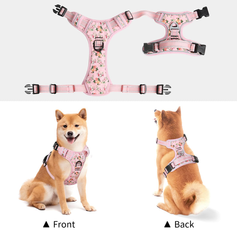 Timos No Pull Dog Harness, Release at Neck Reflective 3 Snap Buckles Adjustable No Choke Pet Vest with Front & Back 2 Leash Clips, Soft Padded Control Training Handle for Small Medium Large Dogs Medium (Pack of 1) Normal-Pink - PawsPlanet Australia