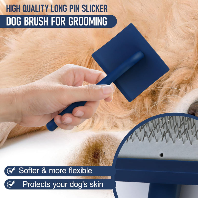 Slicker Brush for Dogs & Cats, Multi-Functional Deshedding Brush for Long Curly Hair, Soft Gentle Grooming Tool for Goldendoodles Poodles for Home Daily Care, Outdoor Walks & Travel Use