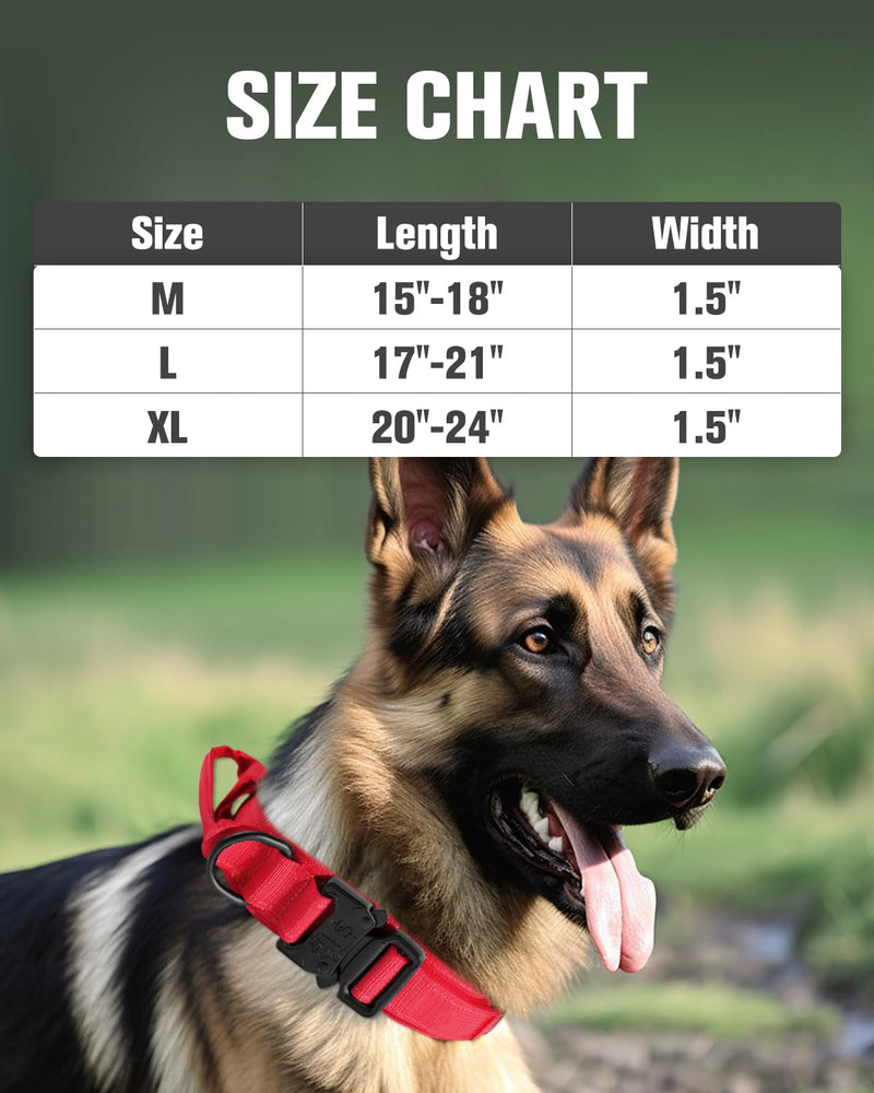 Joytale Tactical Dog Collar(17"-21") and Dog Leash Set, Shock Absorbing Bungee Dog Leash and Adjustable Strong Dog Collar with Handle for Large Dogs(Red, L)