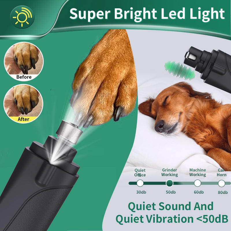 2-in-1 Dog Nail Grinder & Dog Nail Clippers Trimmers for Large Medium Small Dogs Cats Pets Claw Trimmer Quick Sensor and Safety Guard USB Rechargeable with 2 LED Lights (Black) Black - PawsPlanet Australia