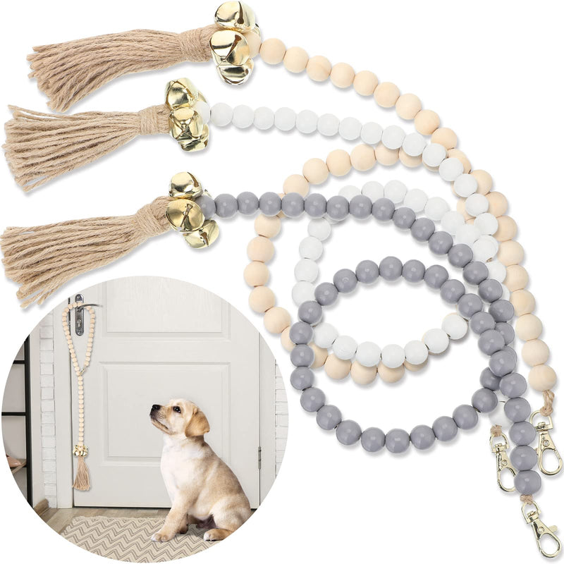 3 Pcs Hanging Dog Bell for Door Potty Training Decorative Dog Door Bells Wooden Beads Adjustable Small Puppy Supplies for Pets Dogs Puppies Potty Training Accessories, 3 Colors