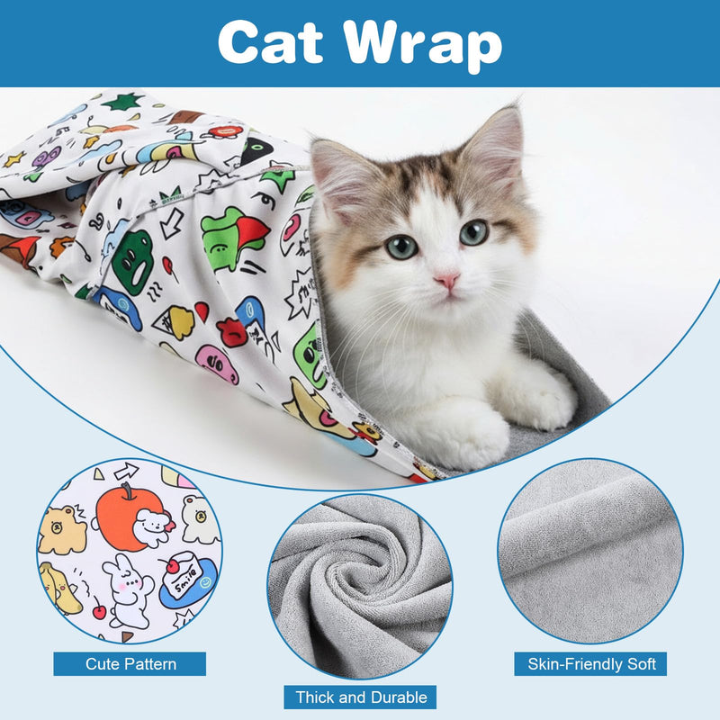 Cat Wrap for Cutting Nails, Self-Adherent 27.6" Large Cat Grooming Wrap Anti-Scratch, Anti-Bite Grooming Swaddle Calm Cozy Restraint Cloth for Nail Trimming (L, Within 16lbs) - PawsPlanet Australia