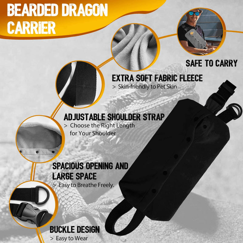 WATFOON Adjustable Lizard Leather Leash Harness and Bearded Dragon Carrier Sling, Reptile Small Pet Training Leashes and Beardie Snuggle Sling Bag for Outdoor Travel (XL Black) Leash + XL Black Sling (Gift) - PawsPlanet Australia
