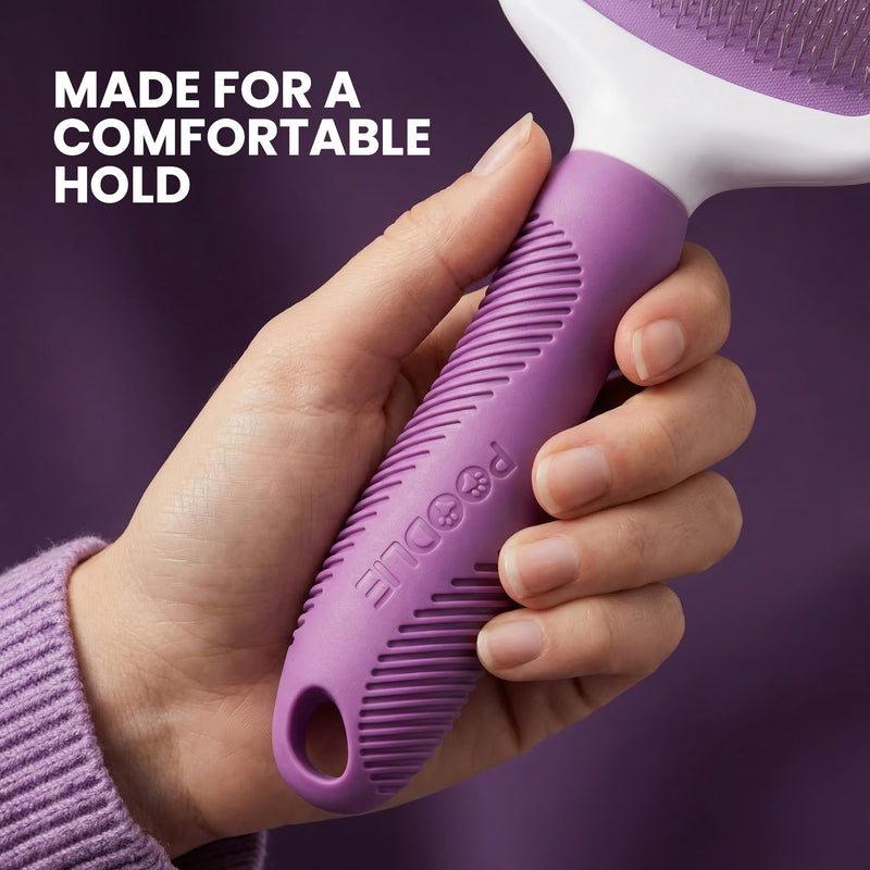 Poodle Pet Slicker Brush - Effortlessly Removes Tangles, Mats & Loose Hair | For Short or Long Hair | Purple