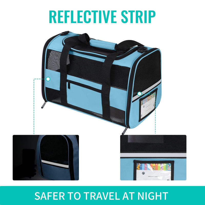 Soft - Sided Pet Carrier for Cats and Small Dogs, Airline - Approved, Blue Travel Tote with Mesh Windows, Foldable Bowl, Shoulder Strap, Oeko - TEX Certified