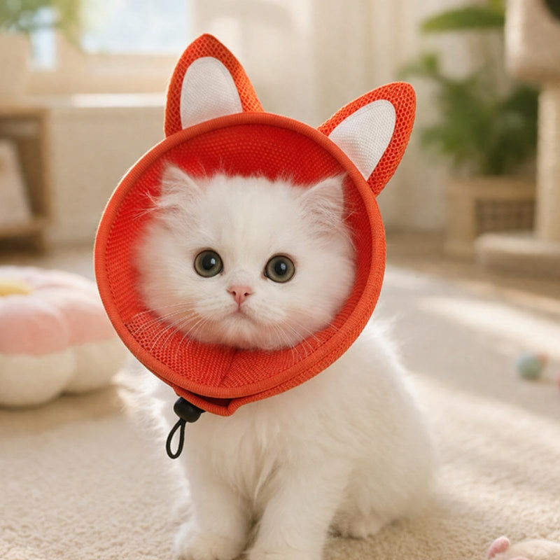 Cat Collar - Cute Elizabethan Collar with Fox Ears, Breathable and Scratch-Resistant Mesh Protective Cover, Adjustable Protective Cone for Pet's Neck | Cute Puppy Recreation