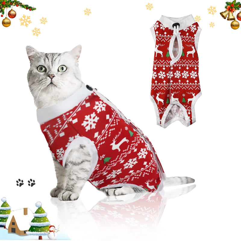 Cat Christmas Clothes Costume Cat Surgical Recovery Suit for Abdominal Wounds or Skin Diseases,Substitute E-Collar & Cone,Cat Onesie Anti Licking Pet Surgical Recovery Vest Shirt S