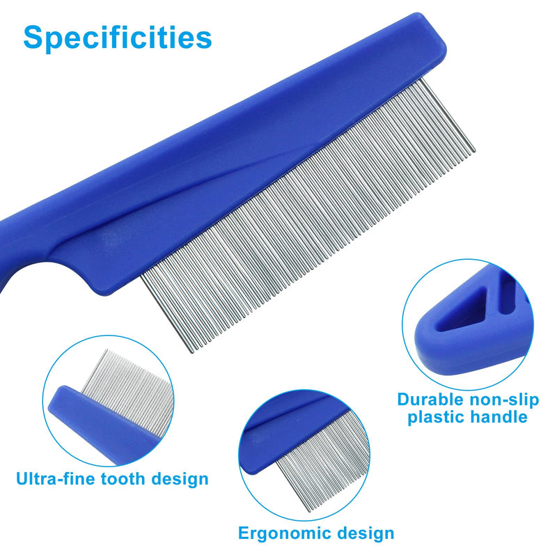 Flea Comb for Dogs and Cats, Metal Pet Lice Comb Fine Tooth Grooming Tool for Remove Anti Fleas and Flea Eggs(3pcs Blue) - PawsPlanet Australia