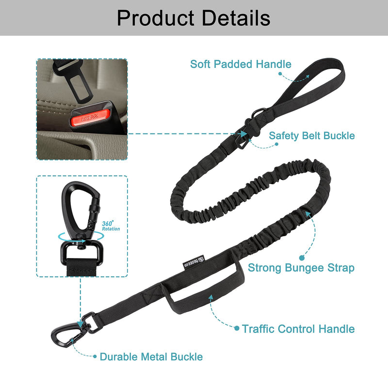 Tactical Dog Collar and Leash Set: Adjustable Nylon Collar with Handle, Shock Absorbing Retractable Leash for Medium Large Dogs, Airtag Holder, Patches L Black-SET - PawsPlanet Australia