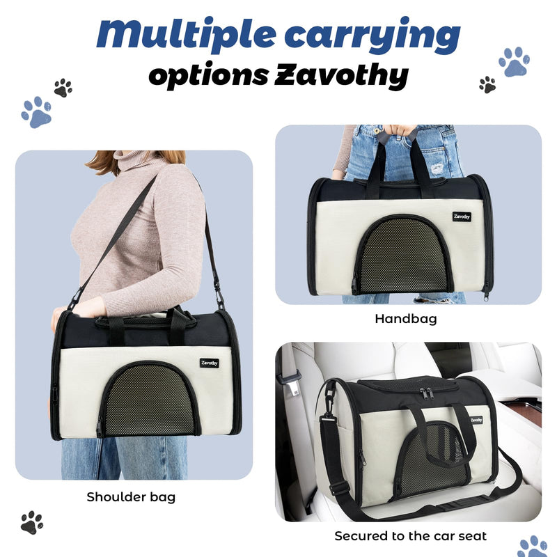 Zavothy TSA Airline Approved Soft-Sided Pet Carrier for Small to Medium Cats and Puppies, Up to 15 Lbs – Collapsible Travel Carrier for Dogs & Cats, White 16.54"L x 9.84"W x 11.42"H