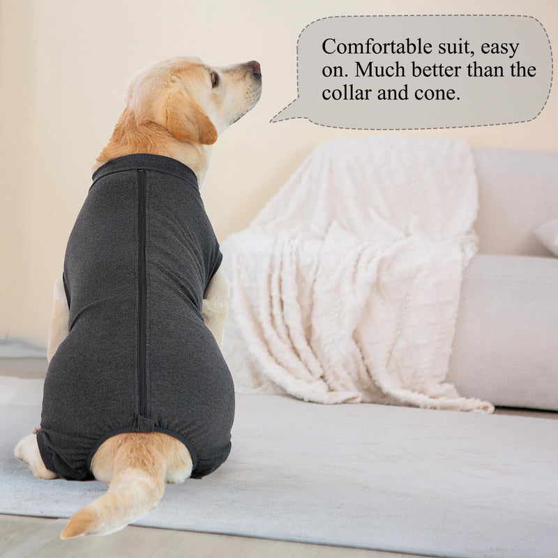 Dog Recovery Suit Post Op with Top Zip Surgical Recovery Suit Female Male Dog Vest Body Suits for Dogs After Surgery Onesie Medical Vest for Small Medium Large Dogs Cone Alternative L Grey