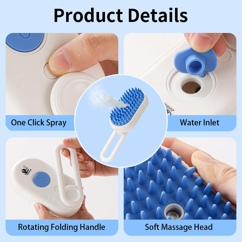 Cat Steam Brush for Shedding,4 in 1 Pet Steam Brush for Cats & Dogs,Deshedding,Massage,Cleaning & Anti-Static All In One,Suitable for Long & Short Haired Pets,Includes Waterless Shampoo,Blue Blue - PawsPlanet Australia