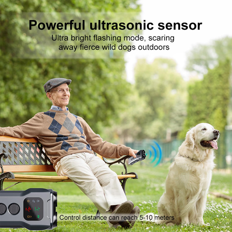R9 Ultrasonic Dog Repellent Device with LED Flashlight, Dual Head Anti Barking Dog Deterrent, 15-30KHz Pet Training Device with 2 Modes for Walking & Outdoor Protection (Black) Black - PawsPlanet Australia