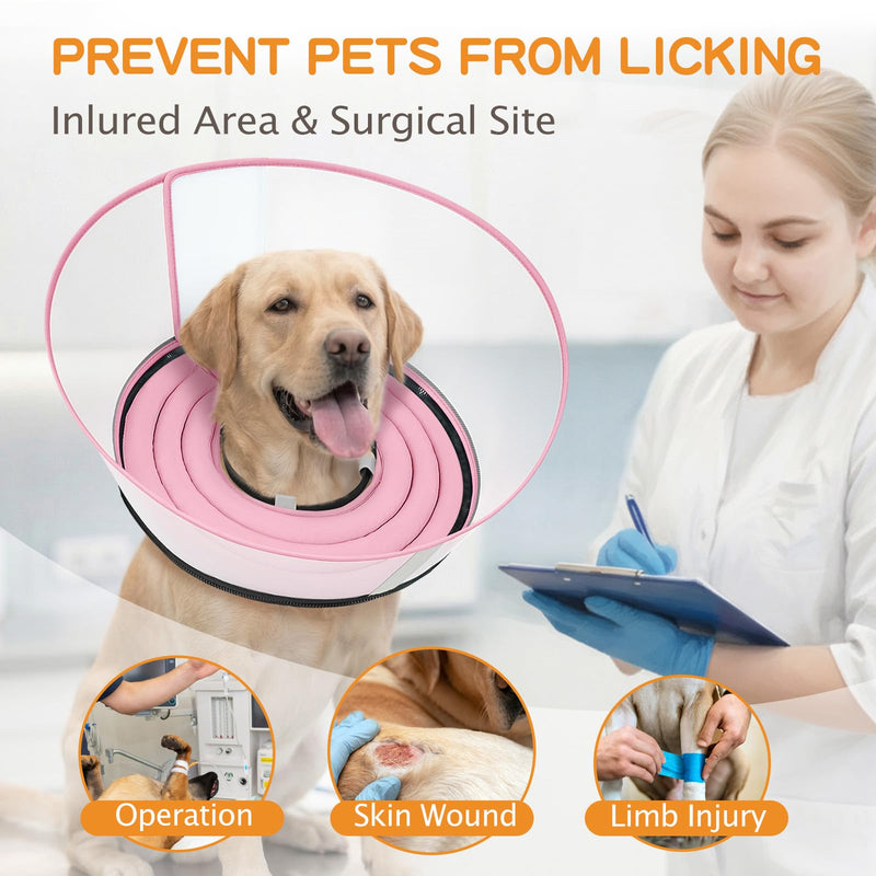 Raised Dog Cone Collar Alternative After Surgery, Soft Dog Cone for Small Medium Large Breeds to Stop Licking, Pet Neck Donut Collar After Surgery Pink XL