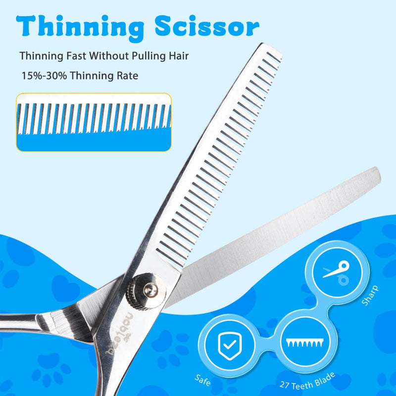 Nobleza 5 in 1 Dog Grooming Scissors, Dog Grooming Kit, Pet Thinning Curved Straight Scissors Groom Set with Dogs Comb, Pet Puppy Cat Groom Kit, Dogs Hair Cutting Trimming Scissor Professional Silver