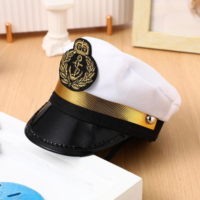 Amosfun Pet Captain's Hat Sailors Sea Captain White Captain Hat Dog Cat Puppy Sailor Halloween Cosplay Costume Hat 5.3 Inch