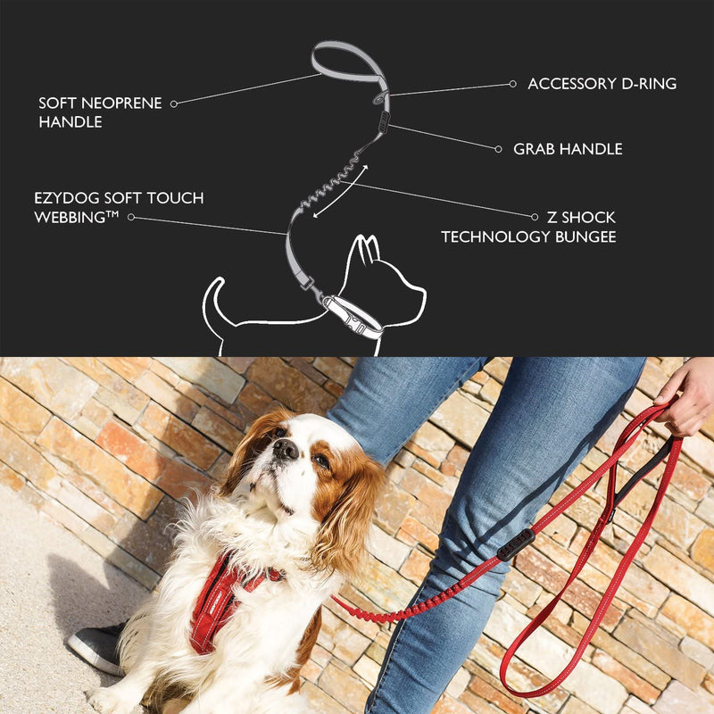 EzyDog Zero Shock LITE Dog Leash - Shock Absorbing Bungee Leash for Dogs That Pull or Excite - Dual Handle and Reflective for Medium, or Small Dogs (72", Denim) 72" - PawsPlanet Australia