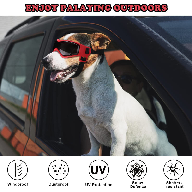 Goggles for Dogs, Ownpets Dog Glasses UV Protection Goggles Snow Protection Wind Protection Dust Protection with Adjustable Strap, Safety Pet Sunglasses for Small and Medium Dog, Red