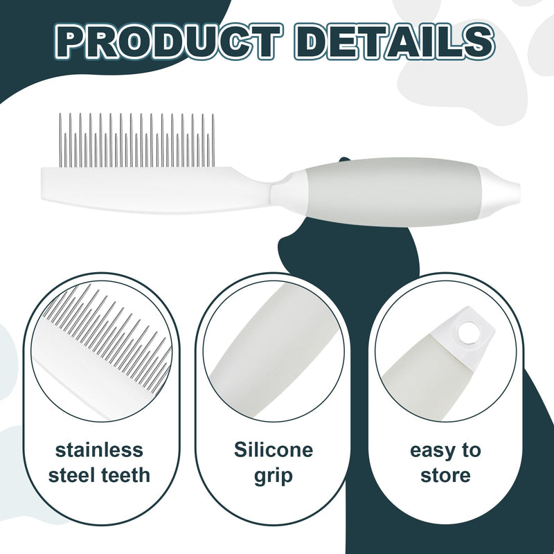 Premium Cat Comb - Professional Dog Comb with Dual-Length Stainless Steel Teeth & Ergonomic Silicone Handle - Versatile Comb for Long & Short Hair, Rabbits & More