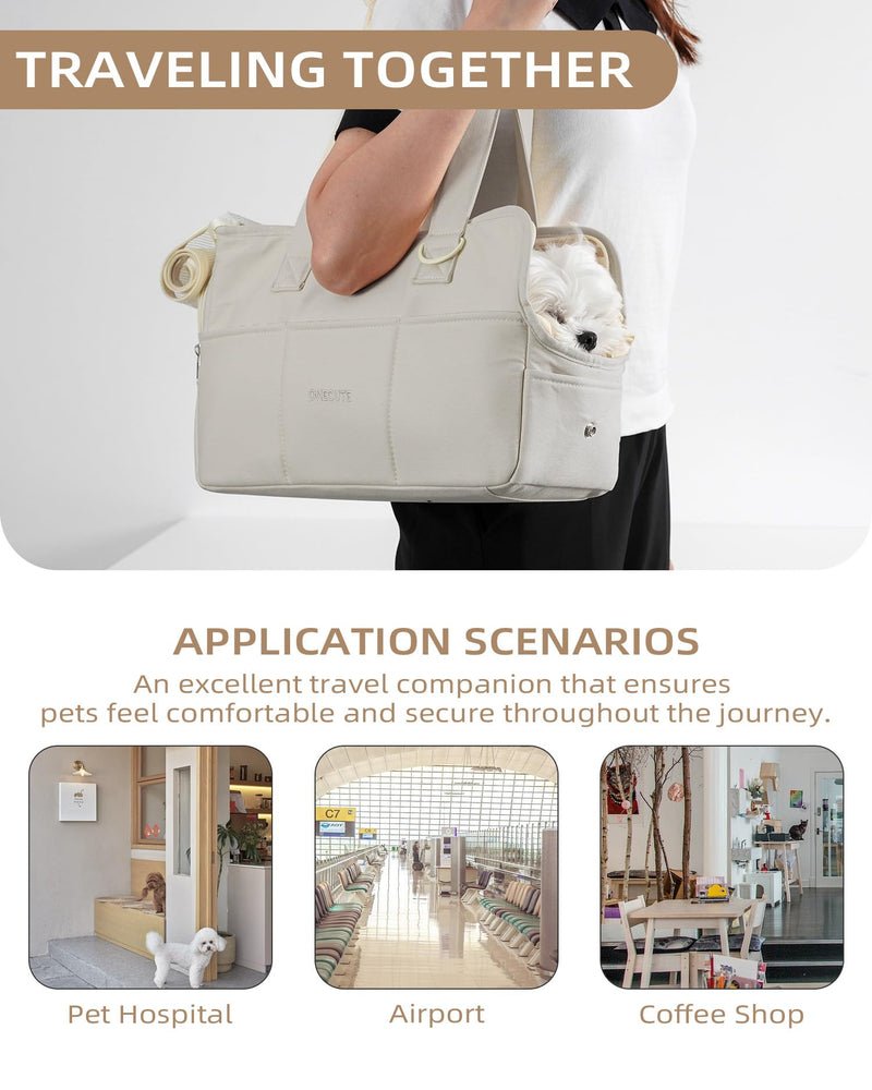 ONECUTE Small Dog Carrier Bag, 5 Pockets Pet Puppy Carrier Bag, Soft-Sided Dog Handbag, Breathable and Foldable Puppy Sling & Handbag, Small Pet Travel Purse(Grey, 34 x 16 x 25cm) 34 * 16 * 25 cm Gray