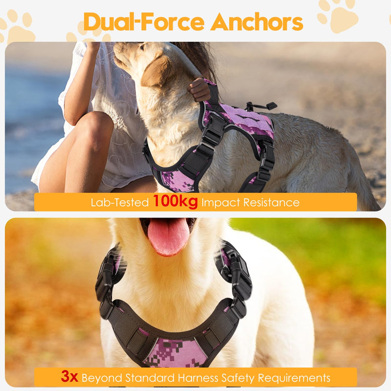 Heavy-Duty Tactical Dog Harness for Large Dogs, No Pull Adjustable Reflective Pet Vest with Molle System, K9 Military-Grade Control for Service Training, Outdoor & 10+ Breeds, Purple Camo, Medium M: Neck: 17-22'', Chest: 23-28'' - PawsPlanet Australia