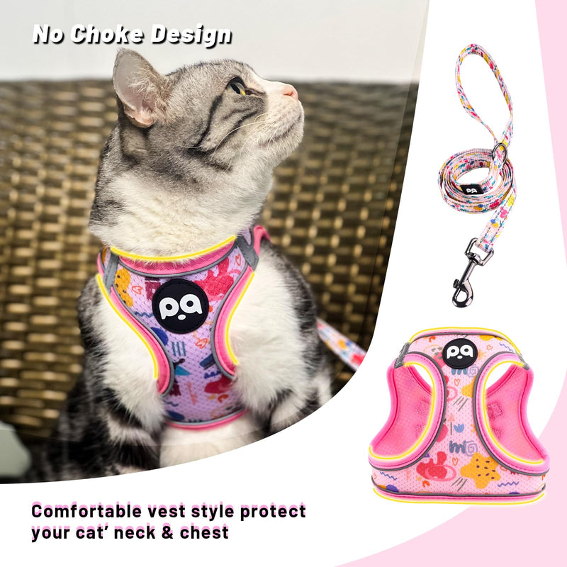 QQPETS Cat Harness and Leash Set for Walking Escape Proof, Safe Adjustable Kitten Vest with Reflective Strips, Easy Control Soft Mesh Lightweight Jacket (Stars Pink, XS(Chest 12.6”-14.1”)) XS(Chest 12.6”-14.1”) Stars Pink - PawsPlanet Australia