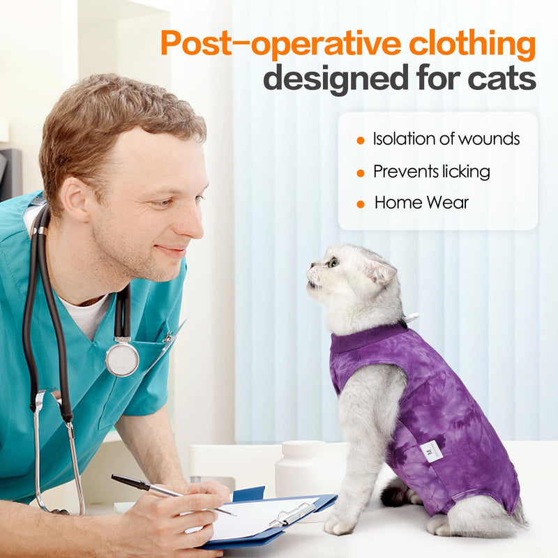 Cat Recovery Suit for Spay Cat Onesie for Cats After Surgery, Breathable Cat Surgery Recovery Suit Female Male Surgical Spay Suit, Kitten Recovery Suit E Collar Alternative Anti Licking Wounds, Large Purple