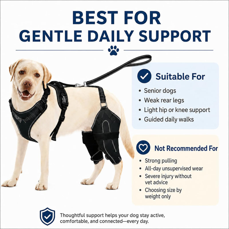 (M Dog Rear Leg Brace with Safety Harness and Leash, Adjustable Hind Leg Knee & Hip Support Wrap for Senior Dogs, Removable Straps for Weak Back Legs, Arthritis or Hip Dysplasia Support (M)