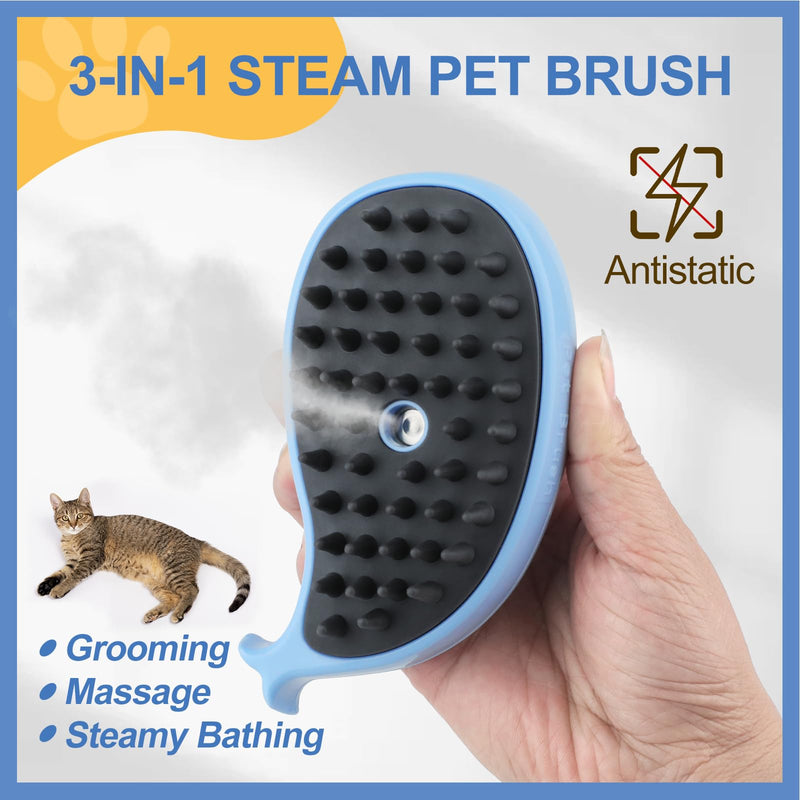 KALAMANDA Cat Steam Brush, 3 in 1 Cat Steamy Brush, Silicone Massage Grooming Brush, Pet Hair Self Cleaning Brush Comb for Cats Dogs(Blue/Pink Whale) - PawsPlanet Australia