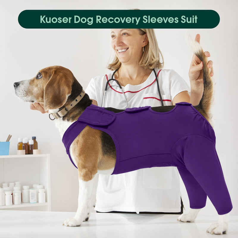 Kuoser Dog Recovery Suit for Back Legs, Thigh Wound Protective Sleeve for Dogs, Dog Recovery Sleeve for Female Male Dogs, Dog Onesie After Surgery Pet Surgical Suit for Spay Neuter, Purple XL XL (Prioritize CHEST GIRTH:27.6-32.3'') - PawsPlanet Australia