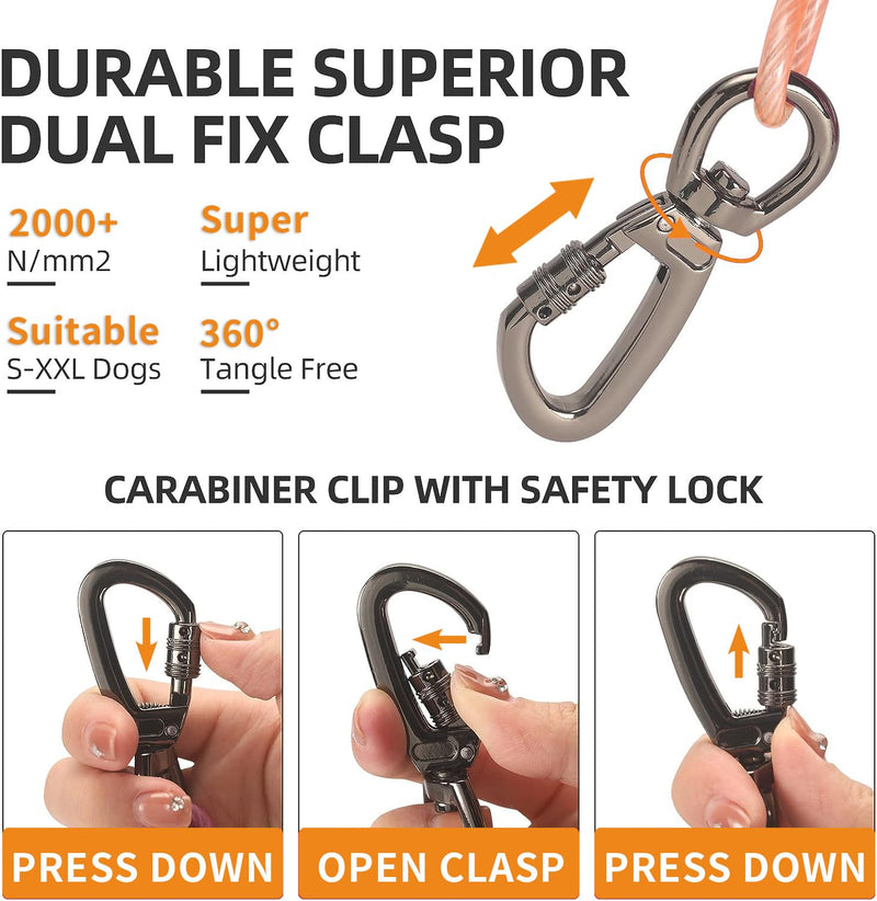 dog tie out cable, 10/20/25/30/50/70/100 feet, suitable for dogs up to 350 pounds, dog cable with swivel buckle, lightweight, non-winding, for outdoor camping, yard dog cable 10ft Orange - PawsPlanet Australia