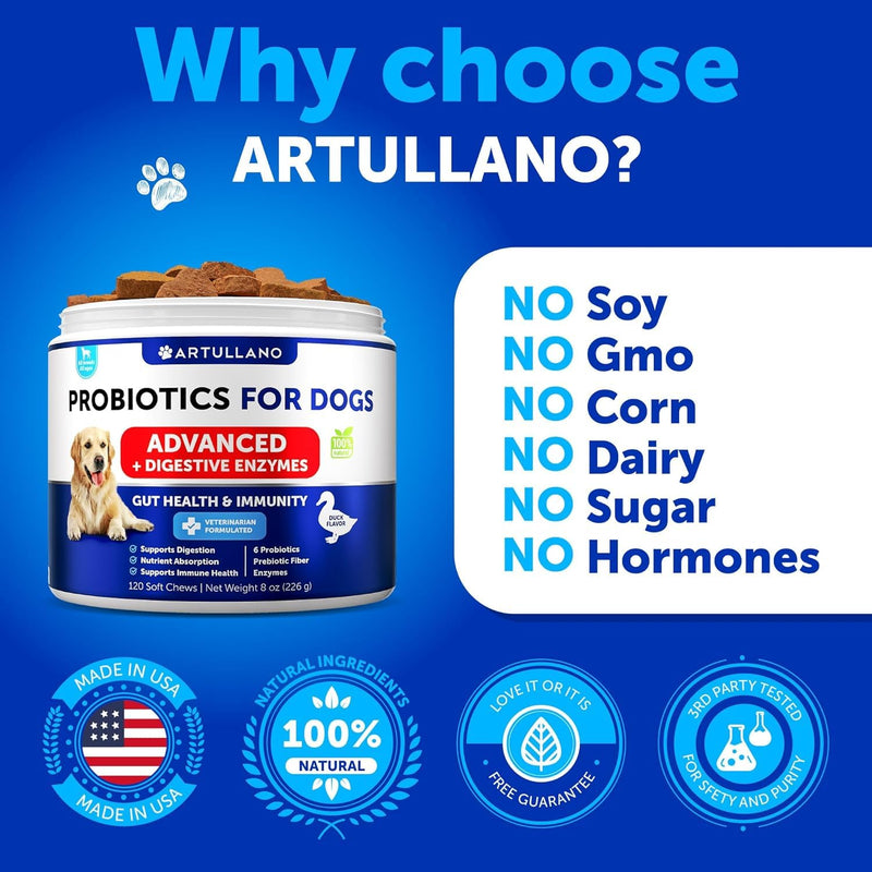 Probiotics for Dogs - Support Gut Health, Itchy Skin, Allergies, Immunity, Yeast Balance - Dog Probiotics and Digestive Enzymes with Prebiotics - Reduce Diarrhea, Gas - 120 Probiotic Chews for Dogs 120 Treats