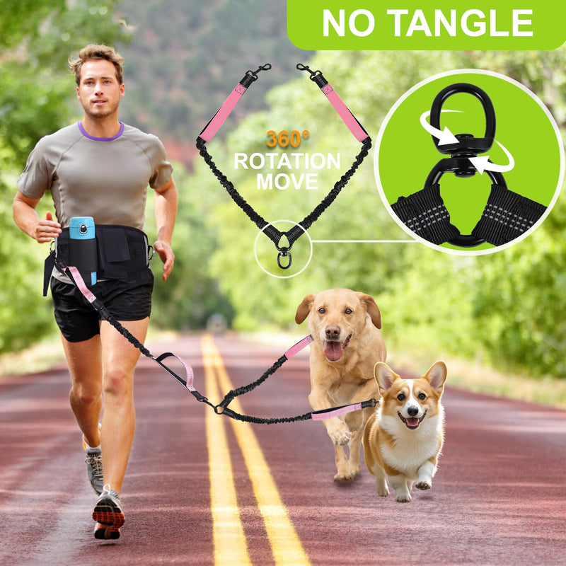 Hands Free Dog Leash with Adjustable Waist Belt, Double Waist Leash for Two Dog Walking Training Jogging, Double-Leashes for Two Large Dogs, Dual Padded Handles Pet Running-Leashes Hands Free(Pink) Pink For 2 Dog - PawsPlanet Australia