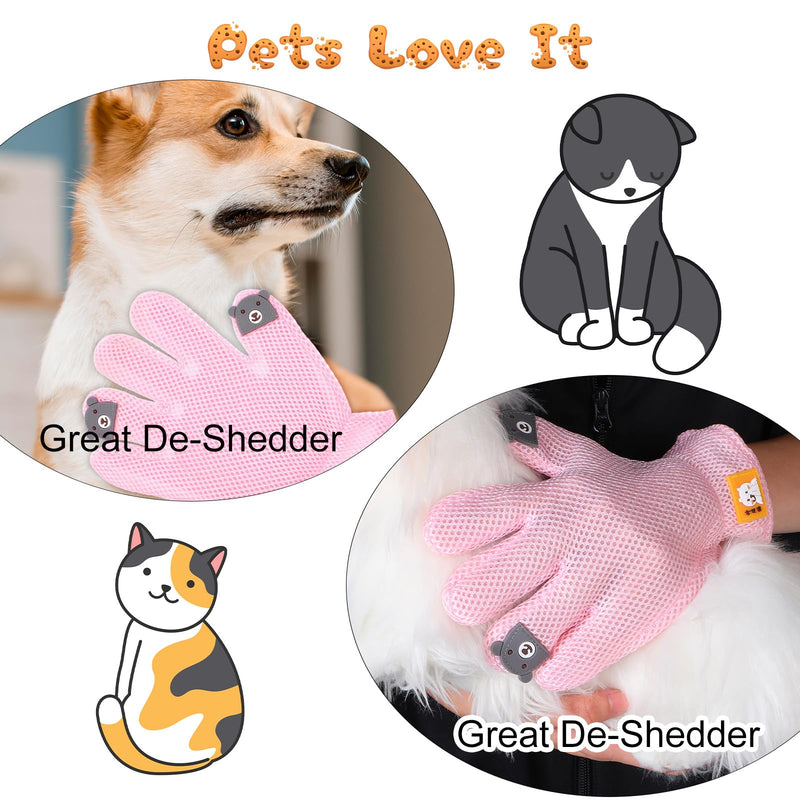 2 in 1 Pet Grooming Glove for Cats & Dogs, Efficient Deshedding Brush Pet Long Short Fur Removal Glove, Gentle Massaging Puppy Kitten Bathing Grooming Brush Tool, Easy Clean Floating Hair Mitt Pink - PawsPlanet Australia