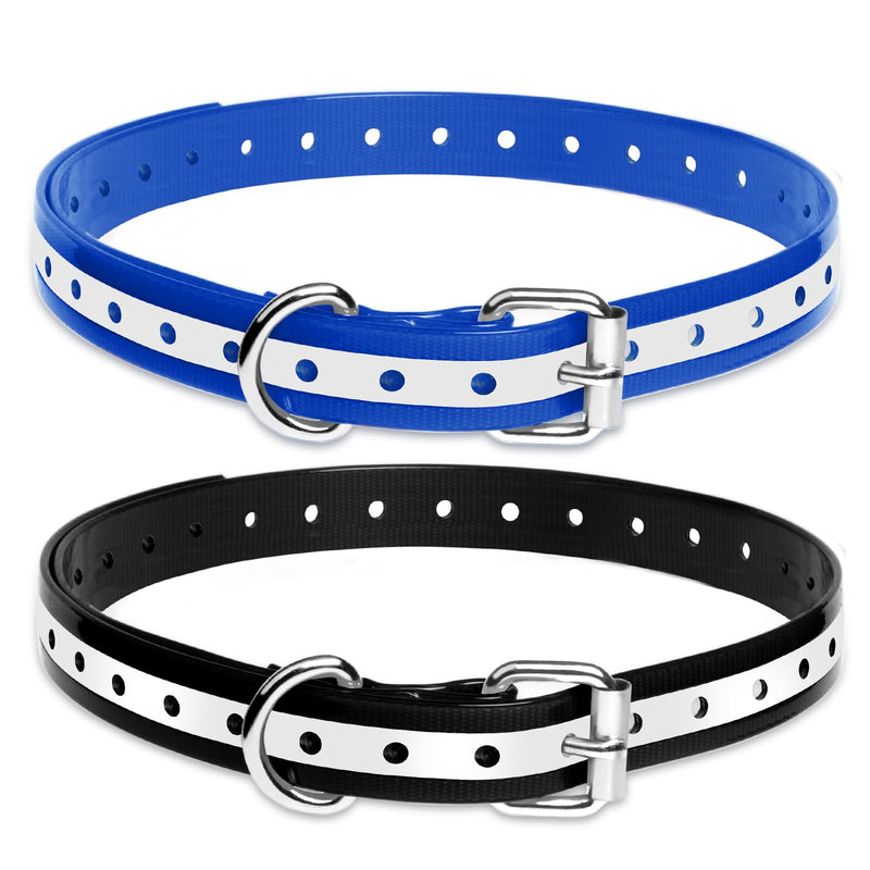 PaiPaitek Shock Collar Replacement Strap for Most of Training Collar, 3/4 Inch Dog Collar Replacement for Wireless Fence and Bark, Adjustable Waterproof TPU Collar Strap - 2 Pack TPU Reflective Black and Blue