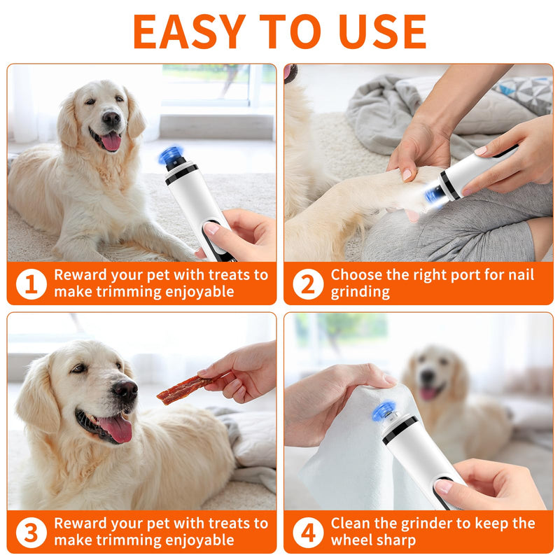 2026 Upgraded Silent Dog Nail Grinder, 3-Speed Powerful Electric Pet Nail Trimmer, Indoor cat Nail Trimmer,Rechargeable with 2 LED Lights/Grinding Wheels for Small, Medium, and Large Dogs and Cats - PawsPlanet Australia