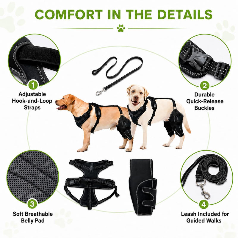 (M Dog Rear Leg Brace with Safety Harness and Leash, Adjustable Hind Leg Knee & Hip Support Wrap for Senior Dogs, Removable Straps for Weak Back Legs, Arthritis or Hip Dysplasia Support (M)