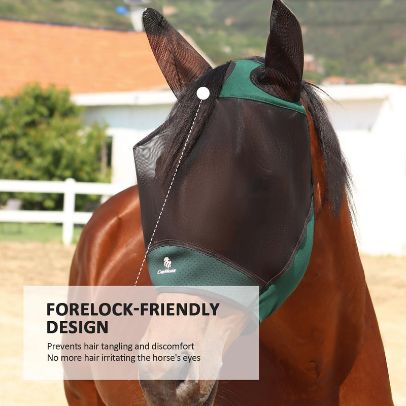 Horse Fly Mask Large Space Breathable UV Protection Equine Mask with Reflective Features on Ears Hunter Green L - PawsPlanet Australia