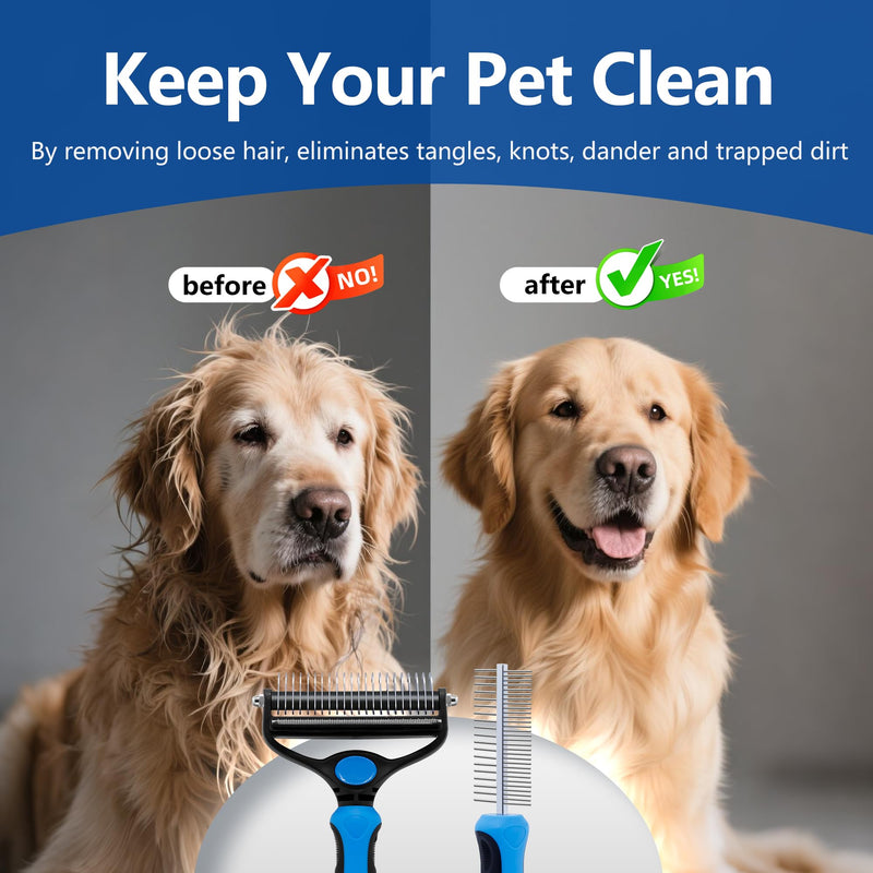 Pet Grooming Set with Shedding Brush and Dematting Comb，Brush for Long-haired Dogs，Dog Shedding Brush，Stainless steel teeth remove tangled hair，Pet Grooming Tools-Large Large - PawsPlanet Australia